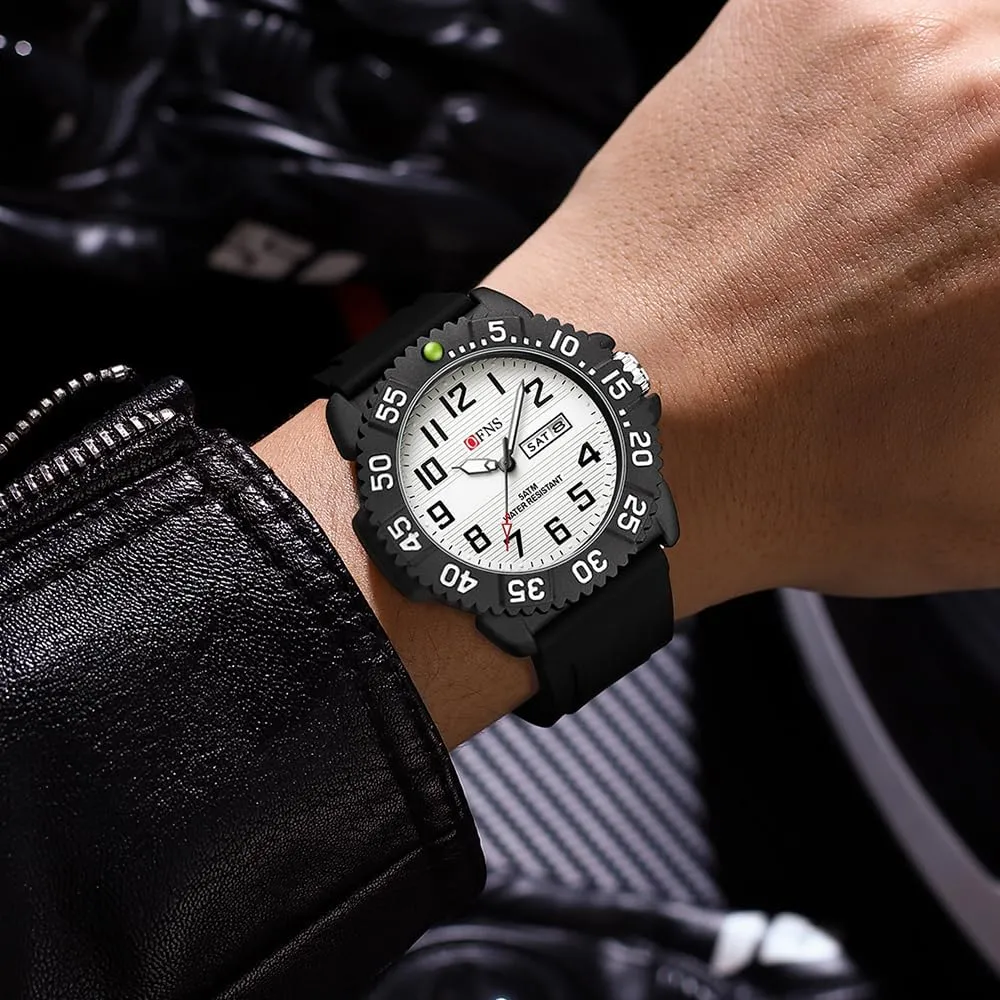 Watch for Men Luminous liable tenth Waterproof Military Watch Silicon Strap FANMIS Men's Fashion Analog Business Dress Watch High-End Dual Calendar Quartz 