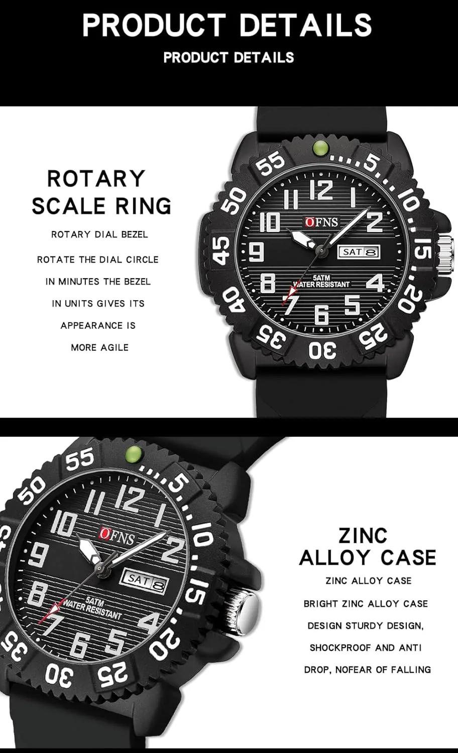 Watch for Men Luminous liable tenth Waterproof Military Watch Silicon Strap FANMIS Men's Fashion Analog Business Dress Watch High-End Dual Calendar Quartz 