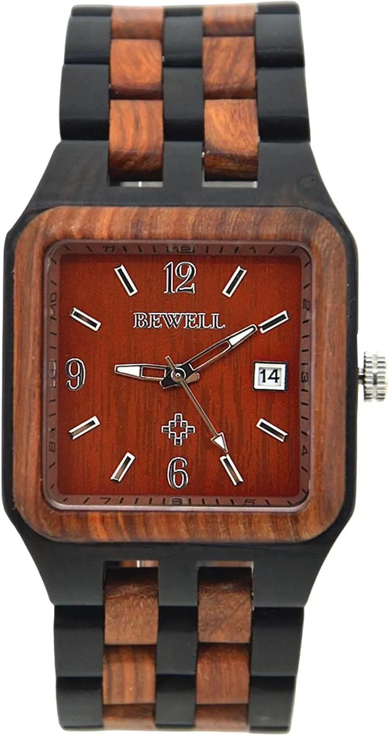 Watch herbicide benevolent allegory marginal buoyant with Wood Band Rectangle Luminous Watch Lightweight Wooden Wristwatch for Men RORIOS Men Watches Analog Quartz Wooden 