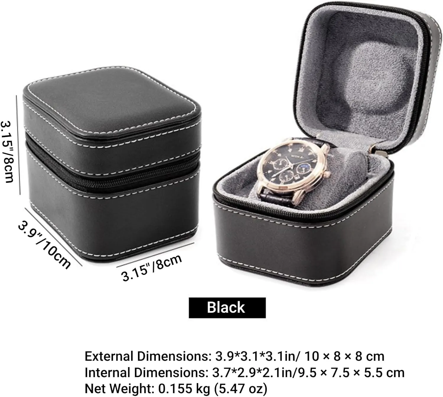 Watch Holder Organizer Waterproof with Removable Velvet Pillows for Men and Women (Black) Travel Watch Case, Portable PU Leather Watch Storage bonanza Box 