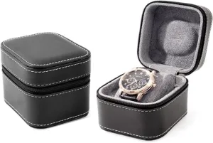 Watch Holder Organizer Waterproof with Removable Velvet Pillows for Men and Women (Black) Travel Watch Case, Portable PU Leather Watch Storage bonanza Box 