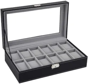 Watch Jewellery Display Storage Box Case Great for Shop wi Warm as Ever Watch storytelling Winders, Watch Display Storage Box Bracelet Tray Faux Leather Black Watch Box 12 