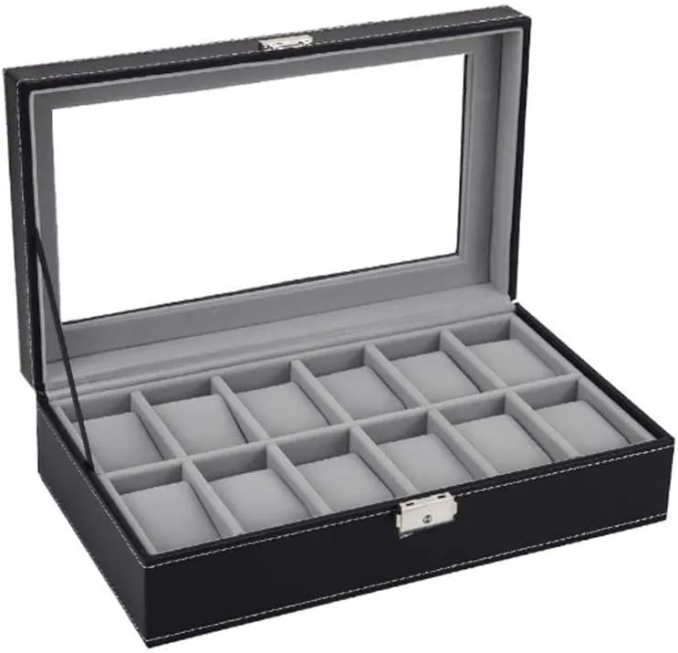 Watch Jewellery Display Storage Box Case Great for Shop wi Warm as Ever Watch storytelling Winders, Watch Display Storage Box Bracelet Tray Faux Leather Black Watch Box 12 