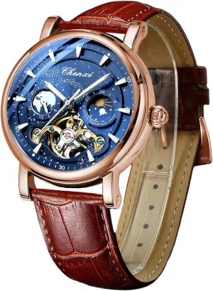Watch Luminous Starry Sky with Moon Phase Tourbillon, depot Mechanical Automatic Self-Wind Fashion Watches, Stainless Steel Case Leather Belt Wristwatch FORSINING Men's 