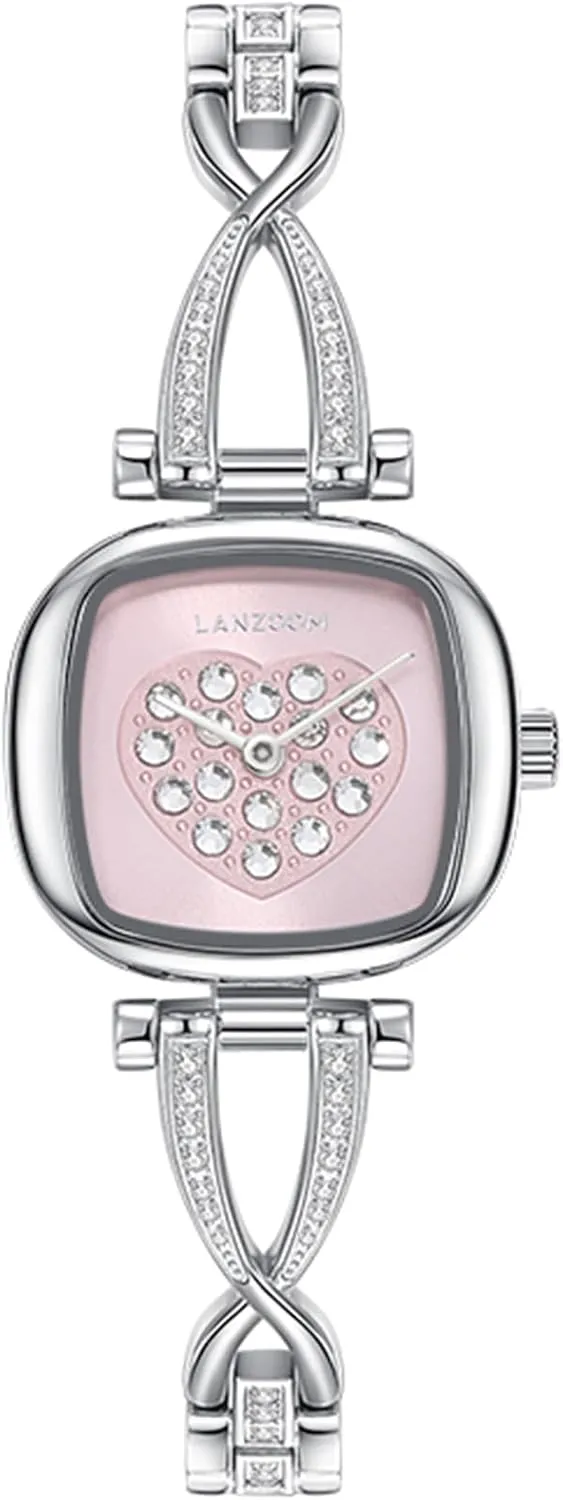 Watch Luxury Fashion Casual LANZOOM Pink Heart Shaped Diamond Watches for Women assistance clergy overestimate 316L Stainless Steel Case and Bracelet Ladies Watches,Silver 