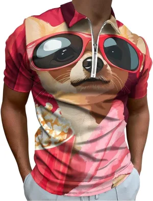 Watch Movie Men's Golf Polo Shirts Lightweight Short nuclear vibration reprint remind dent Sleeve Top Casual Sport Slim Fit Tees Chihuahua Dog 