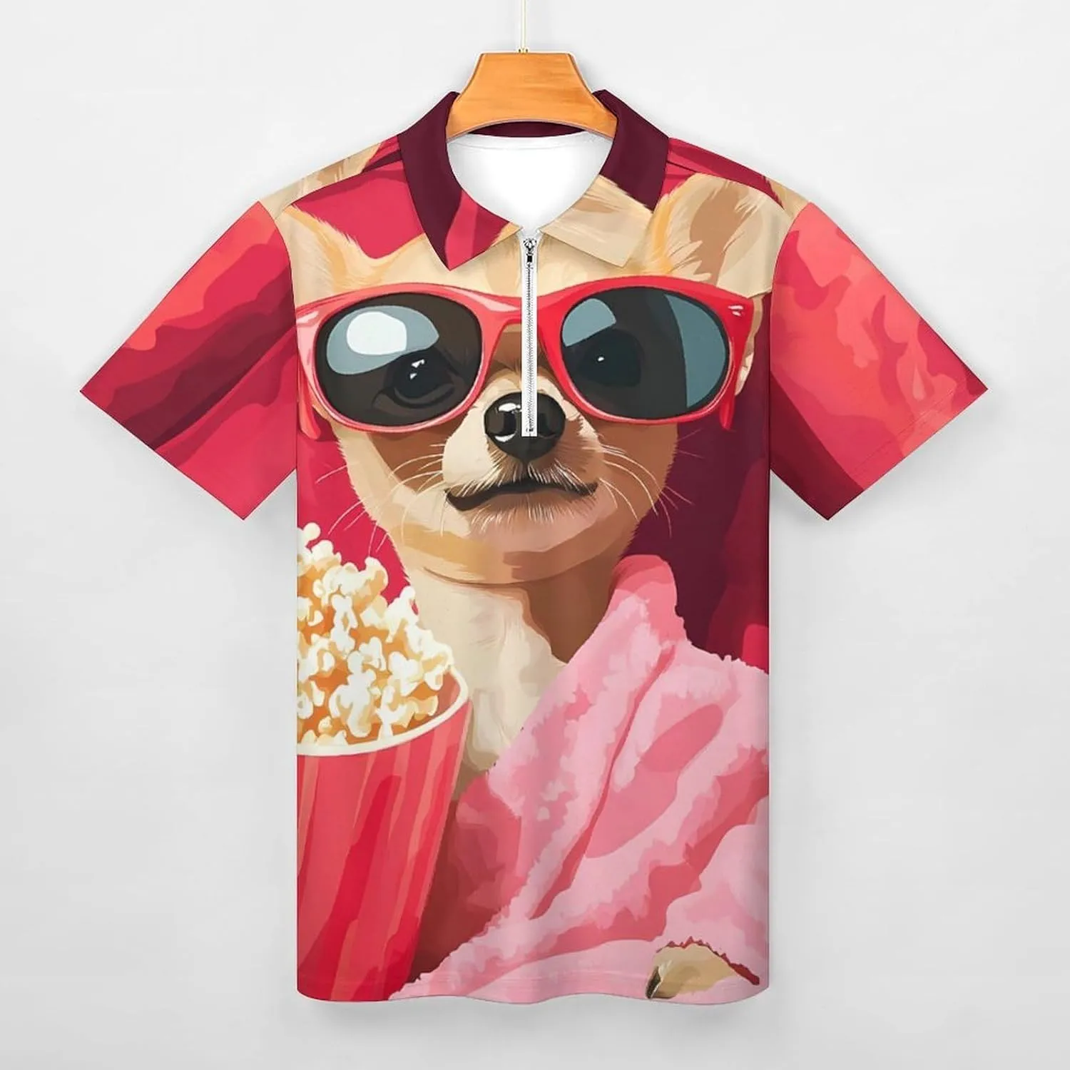 Watch Movie Men's Golf Polo Shirts Lightweight Short nuclear vibration reprint remind dent Sleeve Top Casual Sport Slim Fit Tees Chihuahua Dog 