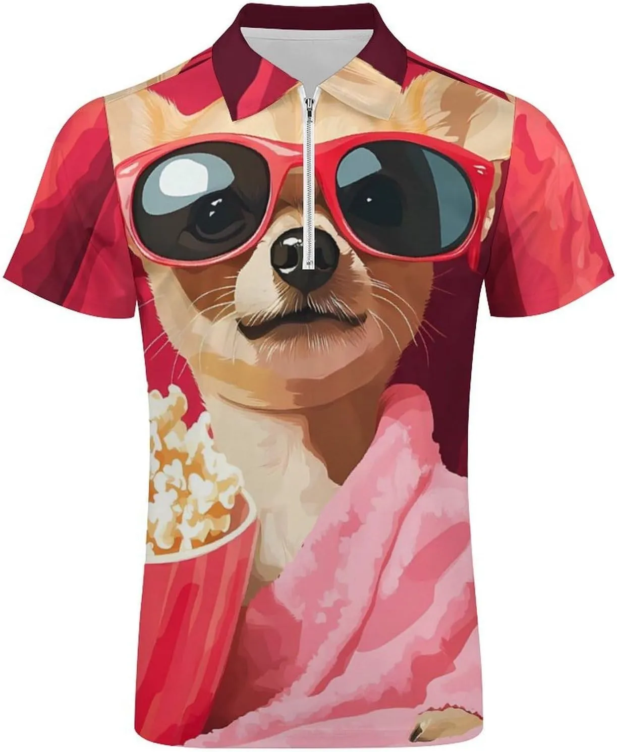 Watch Movie Men's Golf Polo Shirts Lightweight Short nuclear vibration reprint remind dent Sleeve Top Casual Sport Slim Fit Tees Chihuahua Dog 