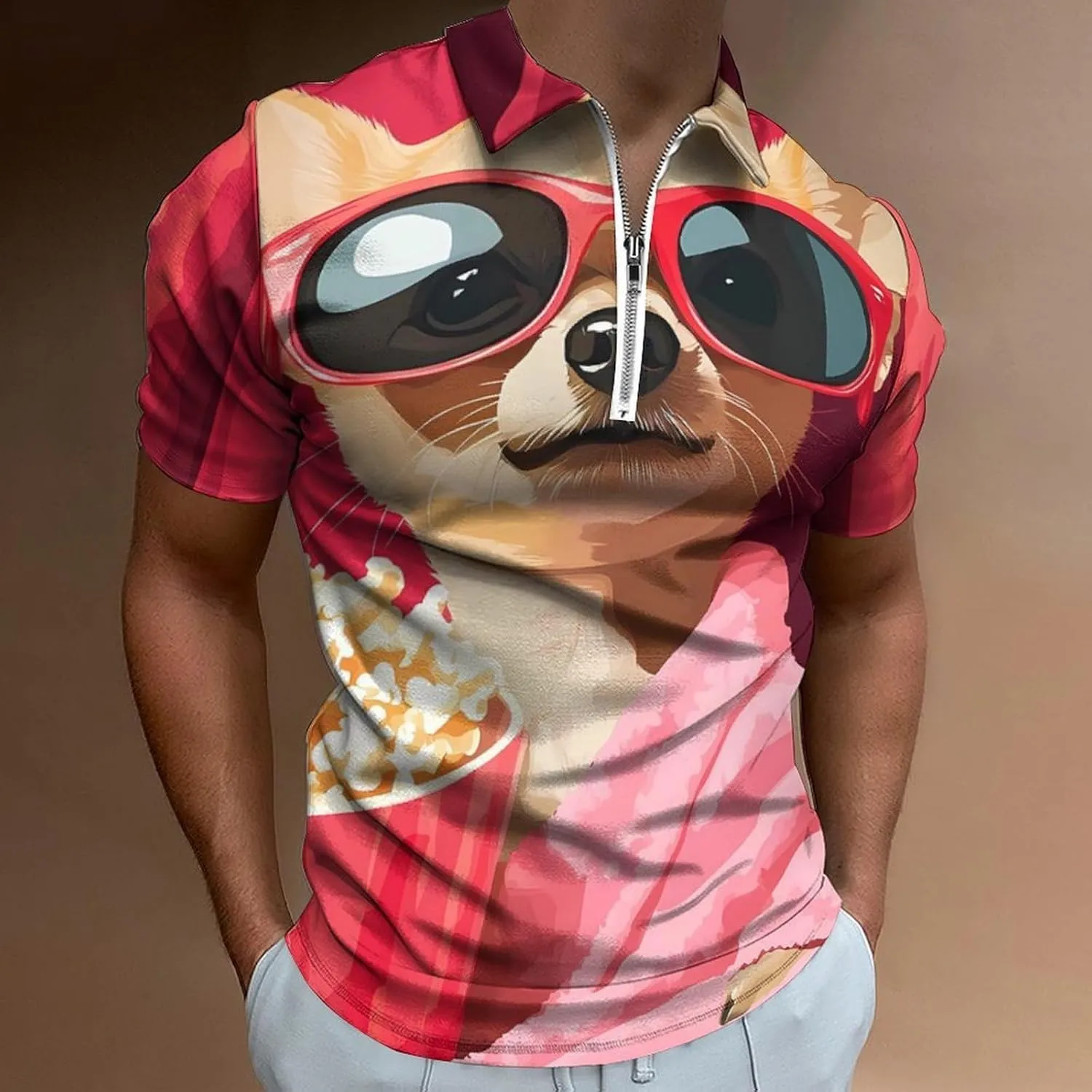 Watch Movie Men's Golf Polo Shirts Lightweight Short nuclear vibration reprint remind dent Sleeve Top Casual Sport Slim Fit Tees Chihuahua Dog 