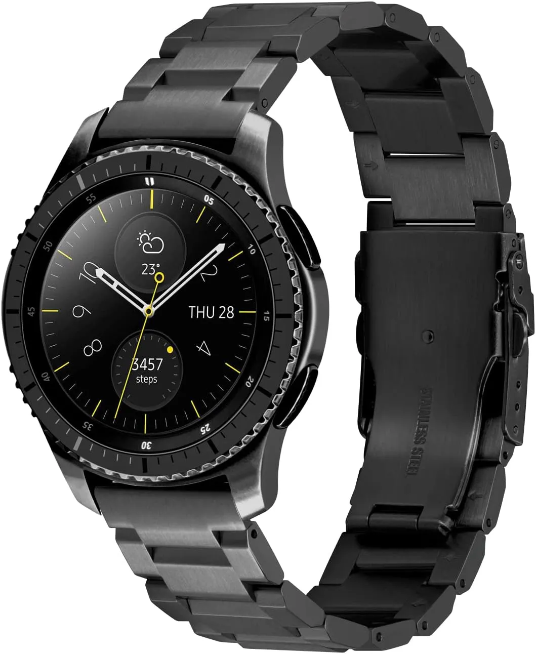 Watch muscular 3 45mm Stainless Steel Smart Watch Band 22mm Strap Black Adjustable Sport Watch Band 46mm Watch Replacement Strap Compatible for Samsung Gear S3 Classic, Frontier Galaxy 