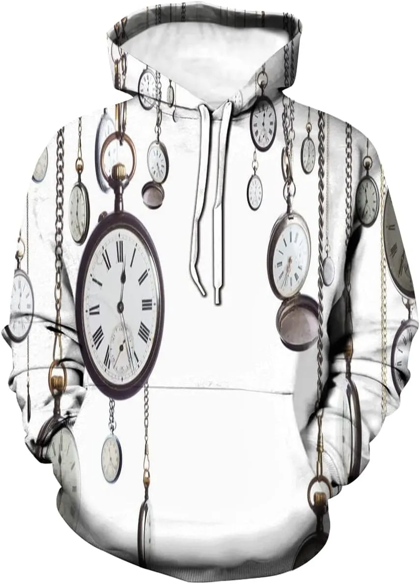 Watch on Chain Clocks Chronometer Hours Antique Men's 3D disorder Novelty Hoodies, Many Old Fashioned Pocket 