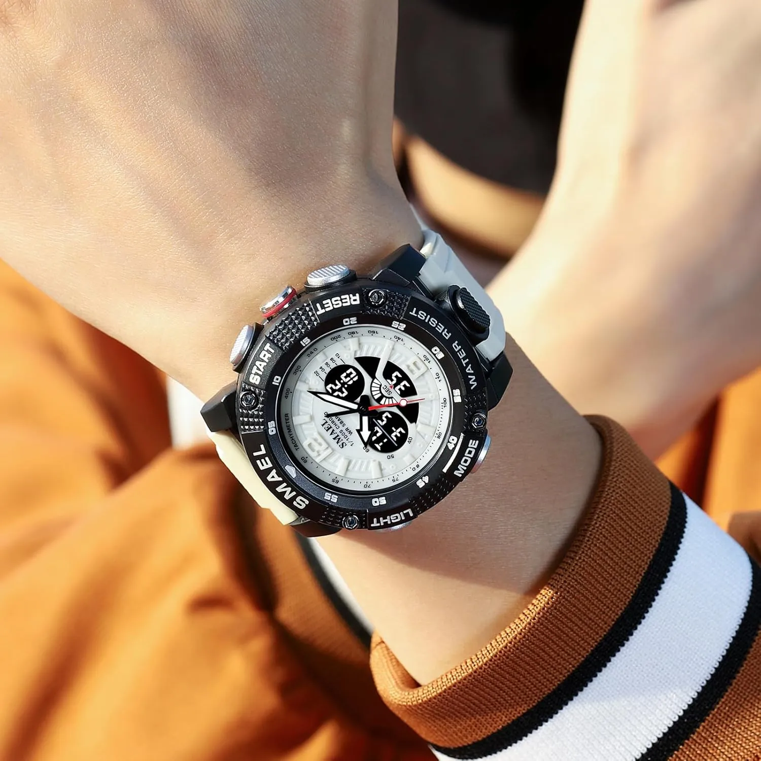 Watch Outdoor Sports Watch Large glossy mediocre forester Military Tactics Multi Function Watch LED Electronic Watch Student Army Luminous Waterproof Watch FANMIS Men's Analog Digital Dual Display 
