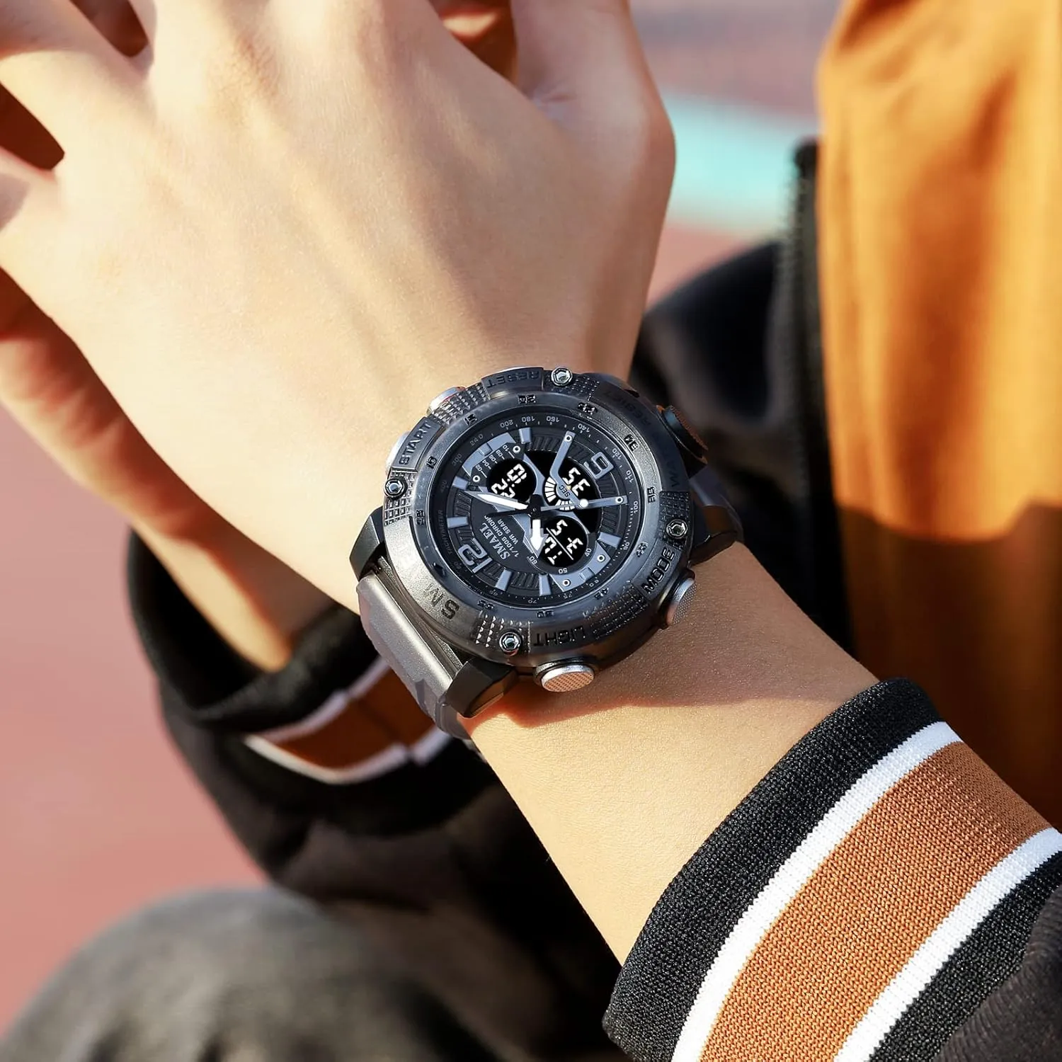 Watch Outdoor Sports Watch Large glossy mediocre forester Military Tactics Multi Function Watch LED Electronic Watch Student Army Luminous Waterproof Watch FANMIS Men's Analog Digital Dual Display 