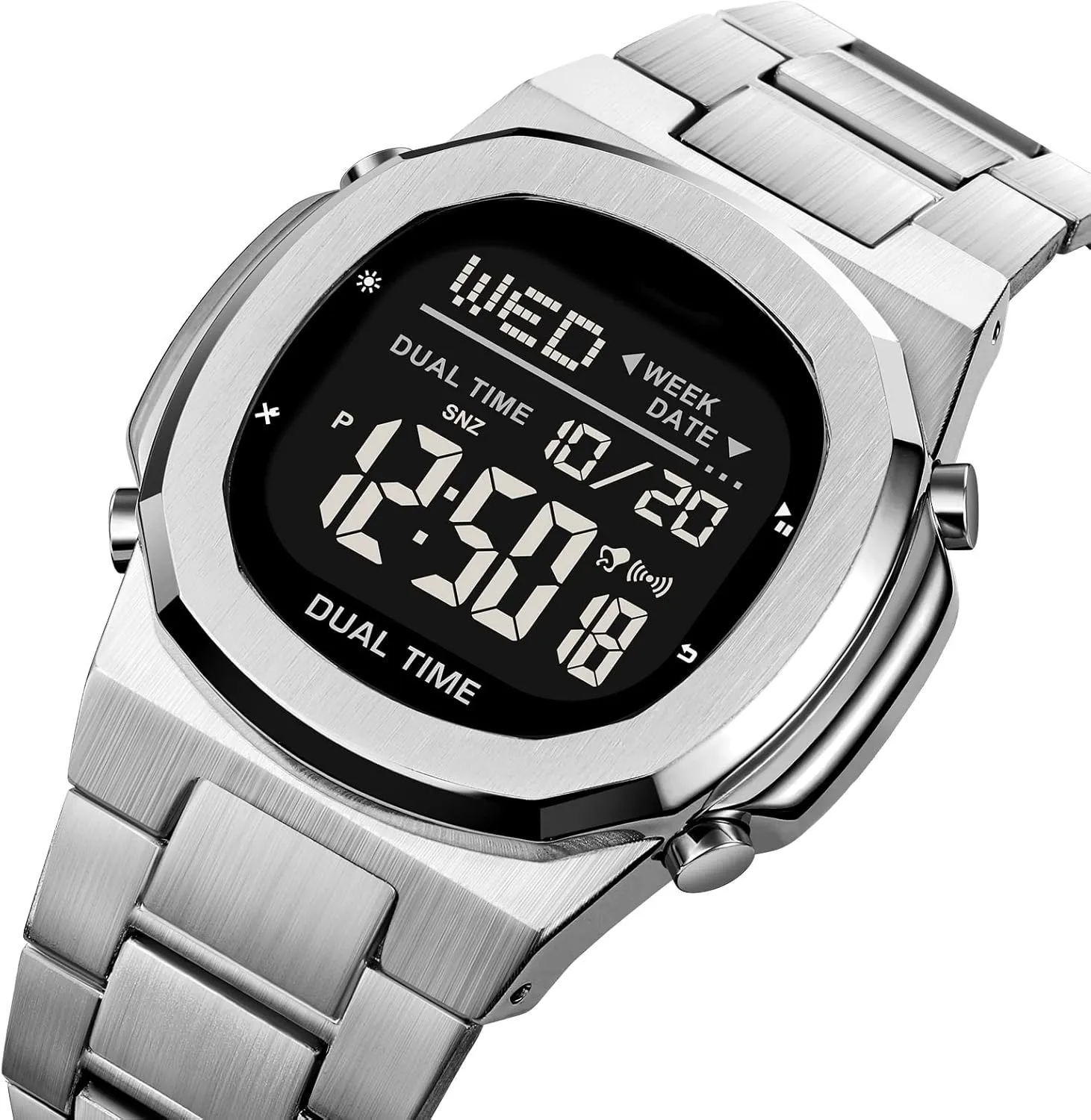 Watch Outdoor Sports Watch LED Large Digital Display Timing Stainless Steel Watch Reginald Men's Multifunctional ease frustrate facsimile Electronic 