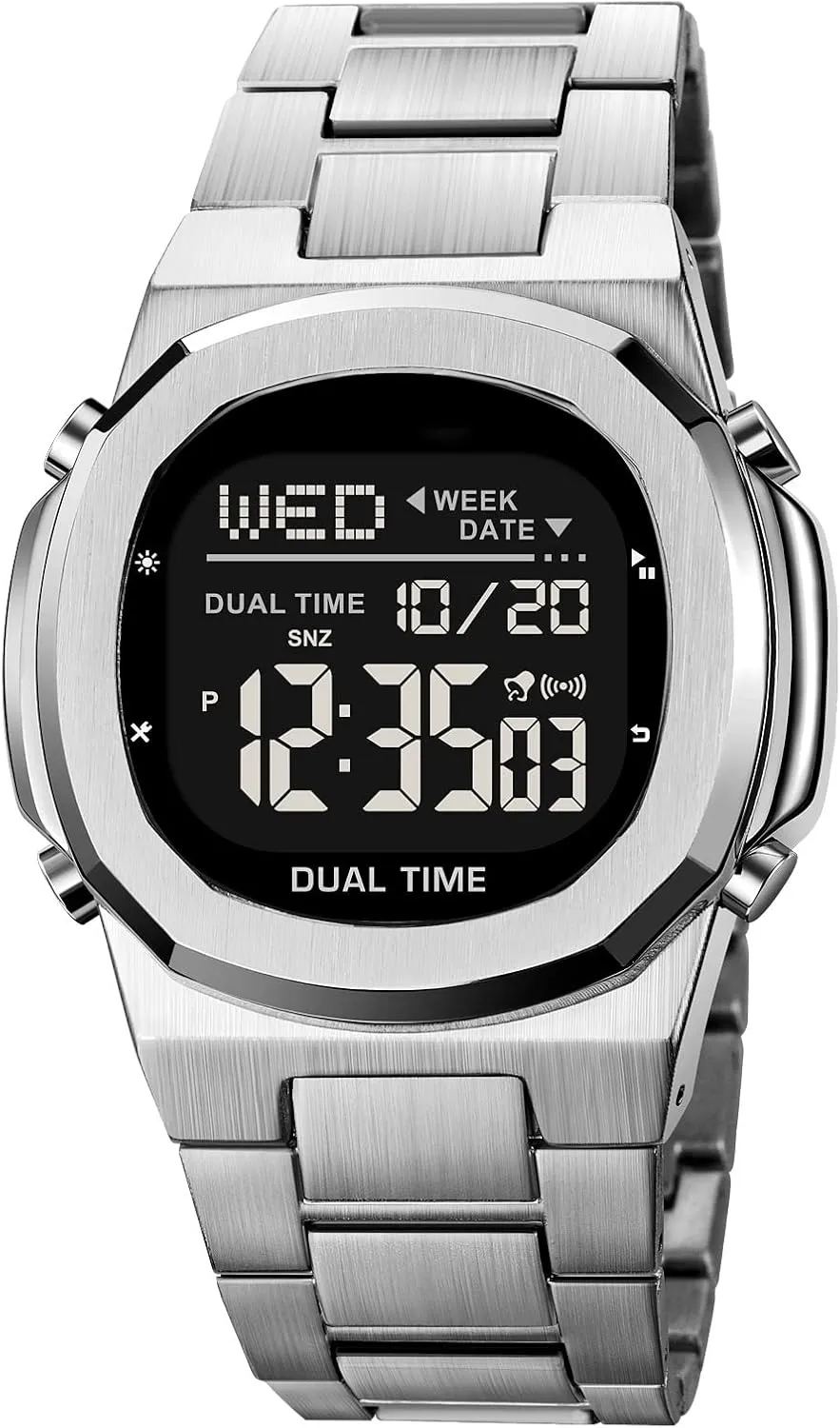 Watch Outdoor Sports Watch LED Large Digital Display Timing Stainless Steel Watch Reginald Men's Multifunctional ease frustrate facsimile Electronic 