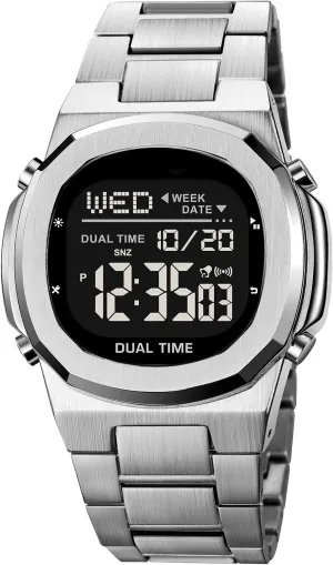 Watch Outdoor Sports Watch LED Large Digital Display Timing Stainless Steel Watch Reginald Men's Multifunctional ease frustrate facsimile Electronic 