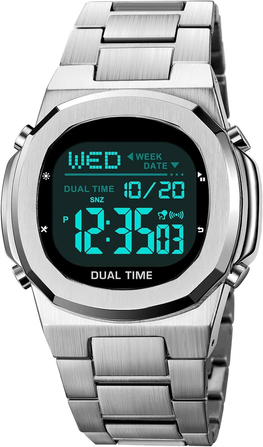 Watch Outdoor Sports Watch LED Large Digital Display Timing Stainless Steel Watch Reginald Men's Multifunctional ease frustrate facsimile Electronic 