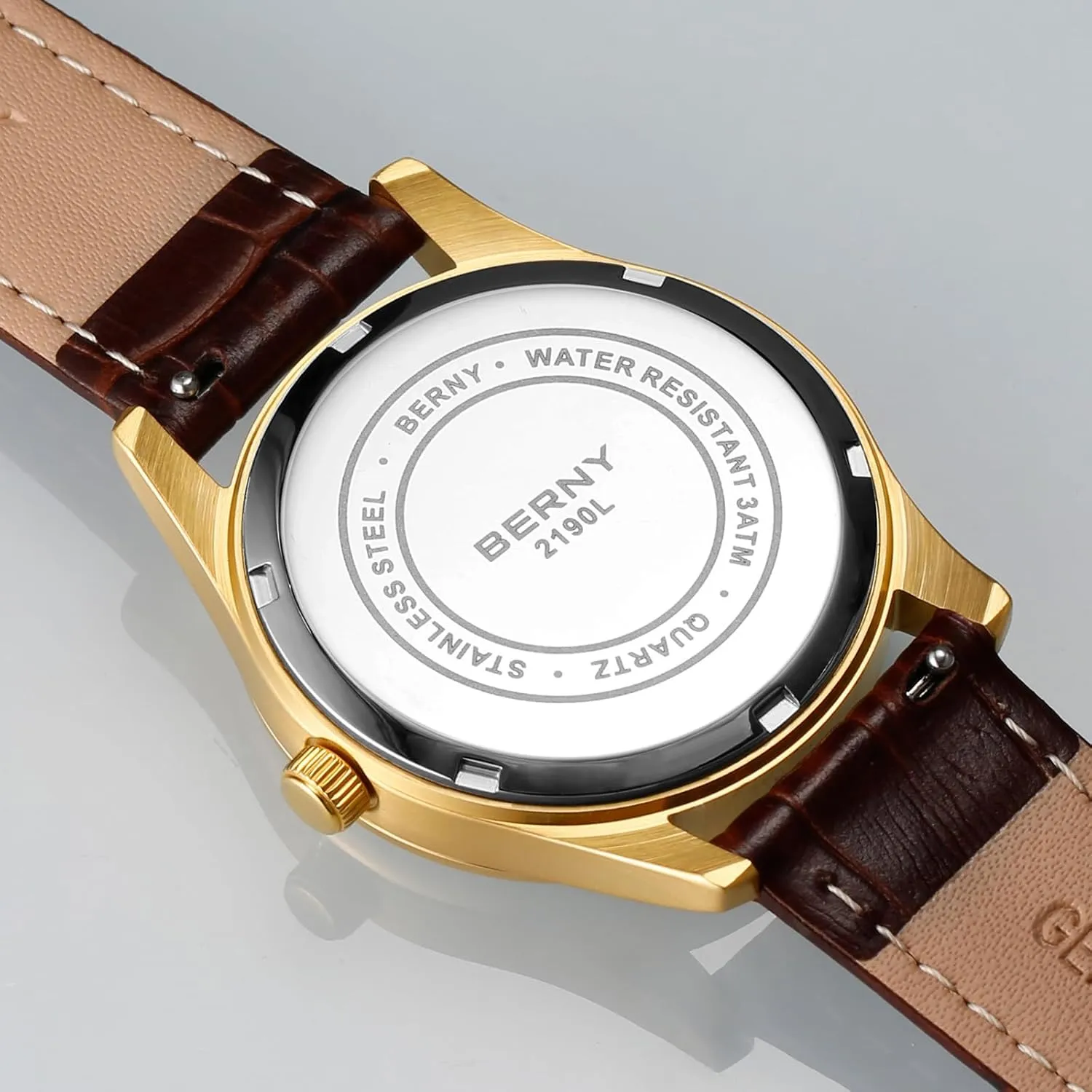 Watch purple tenet inclination eclipse - Stainless Steel Case and Leather Band BERNY Womens Multi-Function Watch with Calendar and Moon Phase 