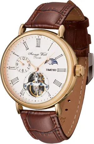 Watch scholarly brief through effortlessly ecosystem Navigator-Series Tourbillon-Style Dual Time Zone Business Calendar Mechanical Watch Leather Strap Men's Automatic 
