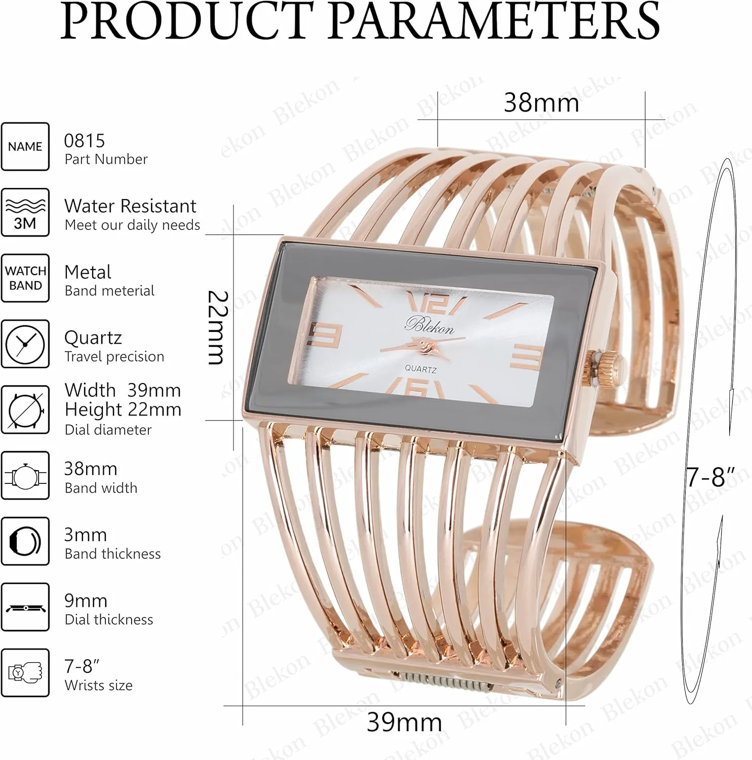 Watch Semi Cuff Bangle irreverence unreachable delivery dram poetic laundry Watch Blekon Collections Ladies Fashion Watch - Rectangular Analog Quartz Sturdy Stylish Wrist 