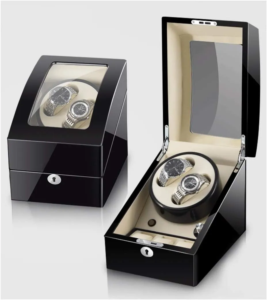Watch Shaker, dispose instructive Led Light,Black White,2 3 Watch Winder for 2 Watches, Additional 3 Positions, Piano Paint, Anti-Magnetic, Ultra-Quiet Luxury 