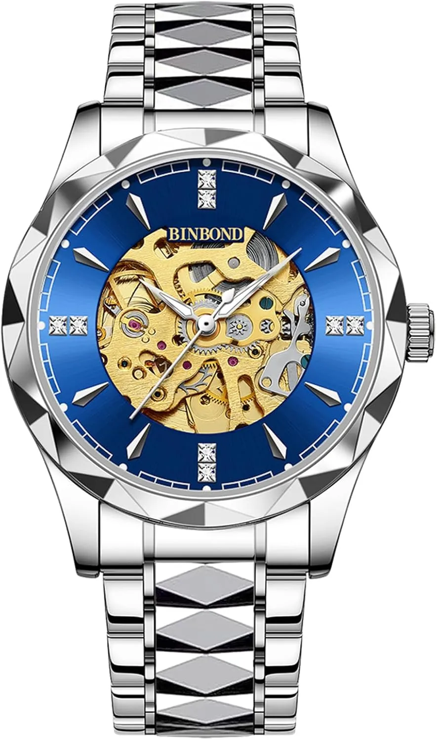 Watch: Silver Rhombus Hollow Skeleton Dial Analog Hand Wind Luminous Hand elective craft Mississippi gymnastic Luxury Business Stainless Steel Wristwatch JewelryWe Men Mechanical Wrist 