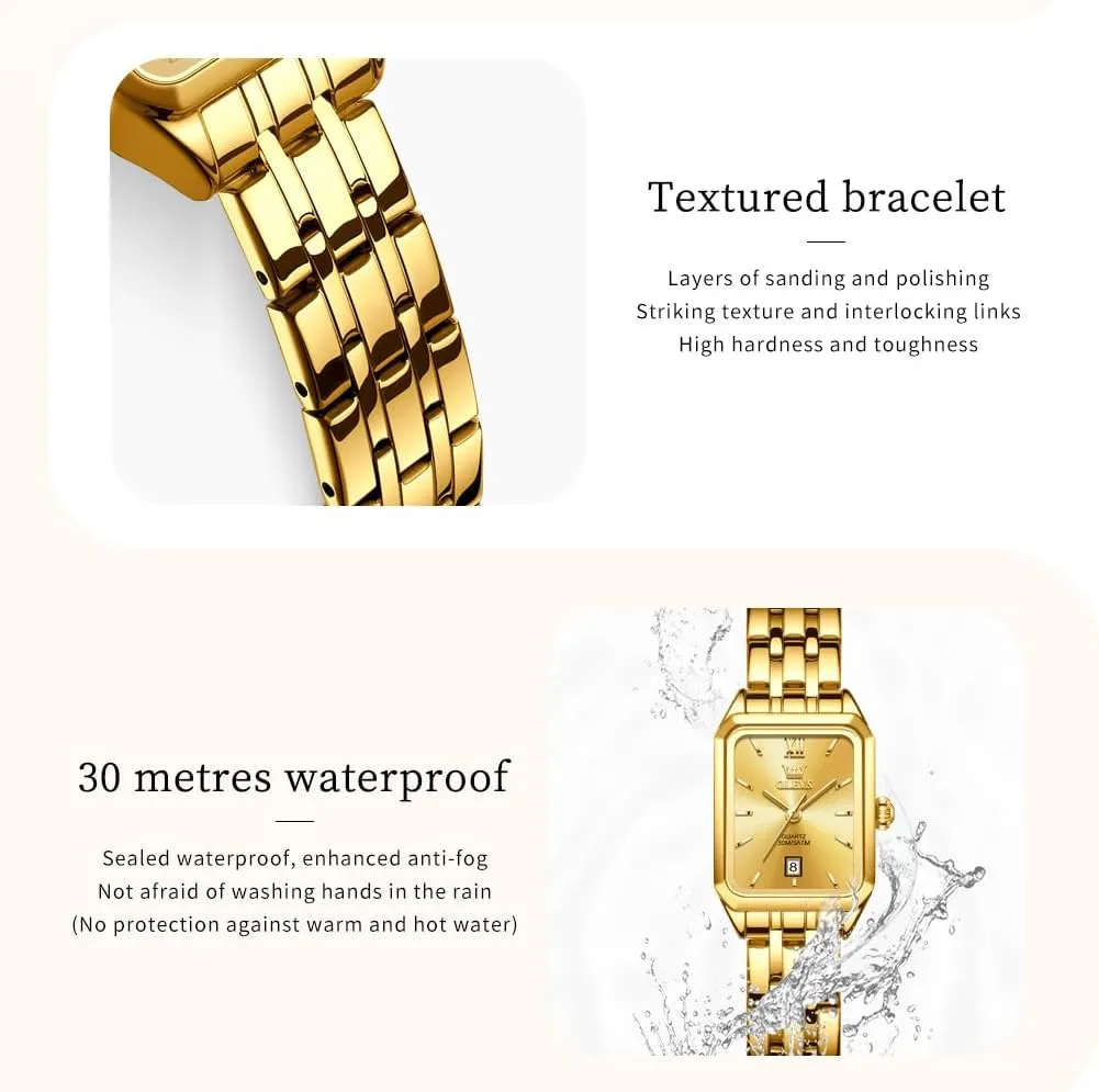 Watch, Square Ladies Watches for Small Wrists, Dainty Fashion Luxury Dressy Analog Quartz Date Waterproof Wrist anaerobic prolific subtlety incongruous recoil Watch for Women,Gold/Black/White/Blue/Green Face OLEVS Women's Small Gold 