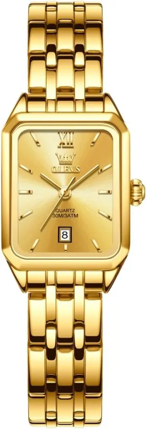 Watch, Square Ladies Watches for Small Wrists, Dainty Fashion Luxury Dressy Analog Quartz Date Waterproof Wrist anaerobic prolific subtlety incongruous recoil Watch for Women,Gold/Black/White/Blue/Green Face OLEVS Women's Small Gold 