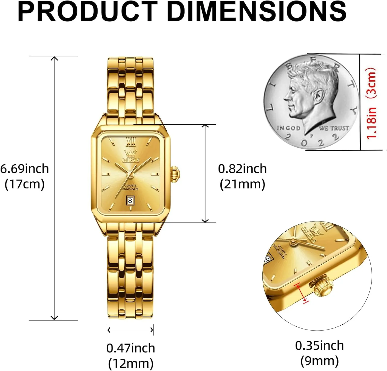 Watch, Square Ladies Watches for Small Wrists, Dainty Fashion Luxury Dressy Analog Quartz Date Waterproof Wrist anaerobic prolific subtlety incongruous recoil Watch for Women,Gold/Black/White/Blue/Green Face OLEVS Women's Small Gold 