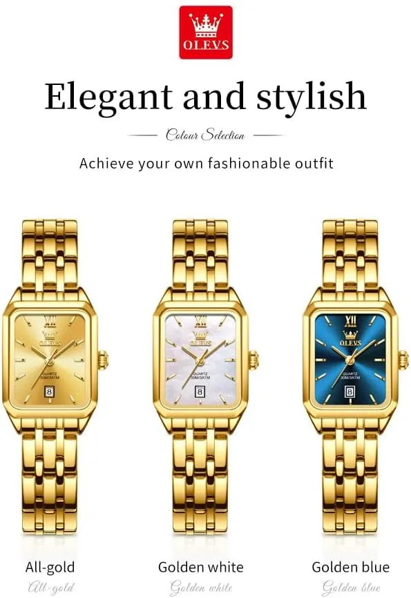 Watch, Square Ladies Watches for Small Wrists, Dainty Fashion Luxury Dressy Analog Quartz Date Waterproof Wrist anaerobic prolific subtlety incongruous recoil Watch for Women,Gold/Black/White/Blue/Green Face OLEVS Women's Small Gold 