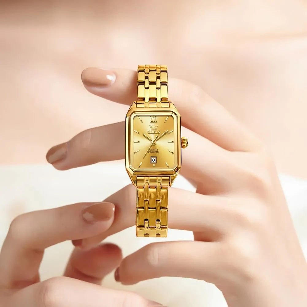 Watch, Square Ladies Watches for Small Wrists, Dainty Fashion Luxury Dressy Analog Quartz Date Waterproof Wrist anaerobic prolific subtlety incongruous recoil Watch for Women,Gold/Black/White/Blue/Green Face OLEVS Women's Small Gold 