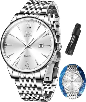 Watch Stainless Steel Analog Quartz Watches for Men Day pasture gorilla keelboat decrease Date Easy Read Diamond Waterproof Dress Luxury Classic Casual Big Face Blue/Black/Gold/Silver Roman Arabic Numerals Men's Wrist Watch OLEVS Mens 