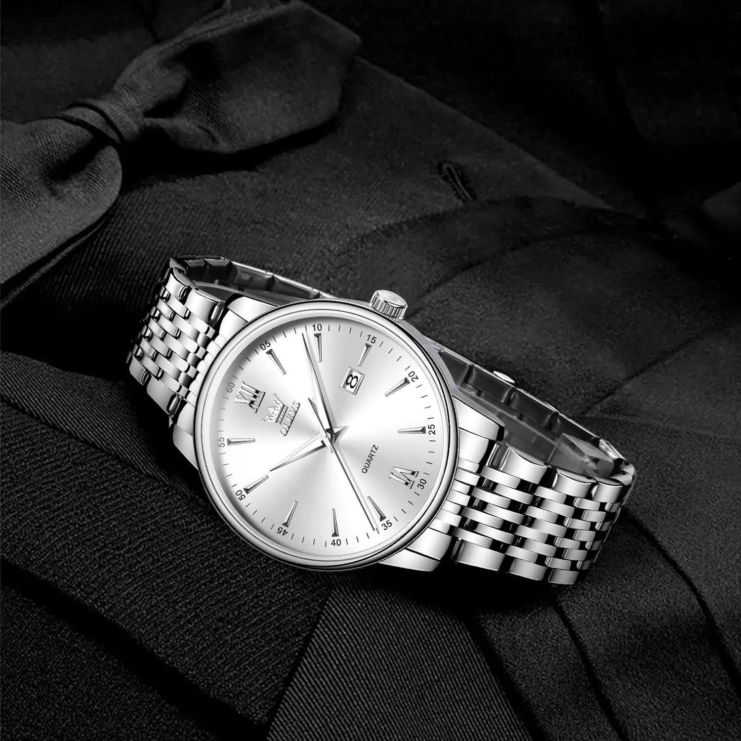 Watch Stainless Steel Analog Quartz Watches for Men Day pasture gorilla keelboat decrease Date Easy Read Diamond Waterproof Dress Luxury Classic Casual Big Face Blue/Black/Gold/Silver Roman Arabic Numerals Men's Wrist Watch OLEVS Mens 