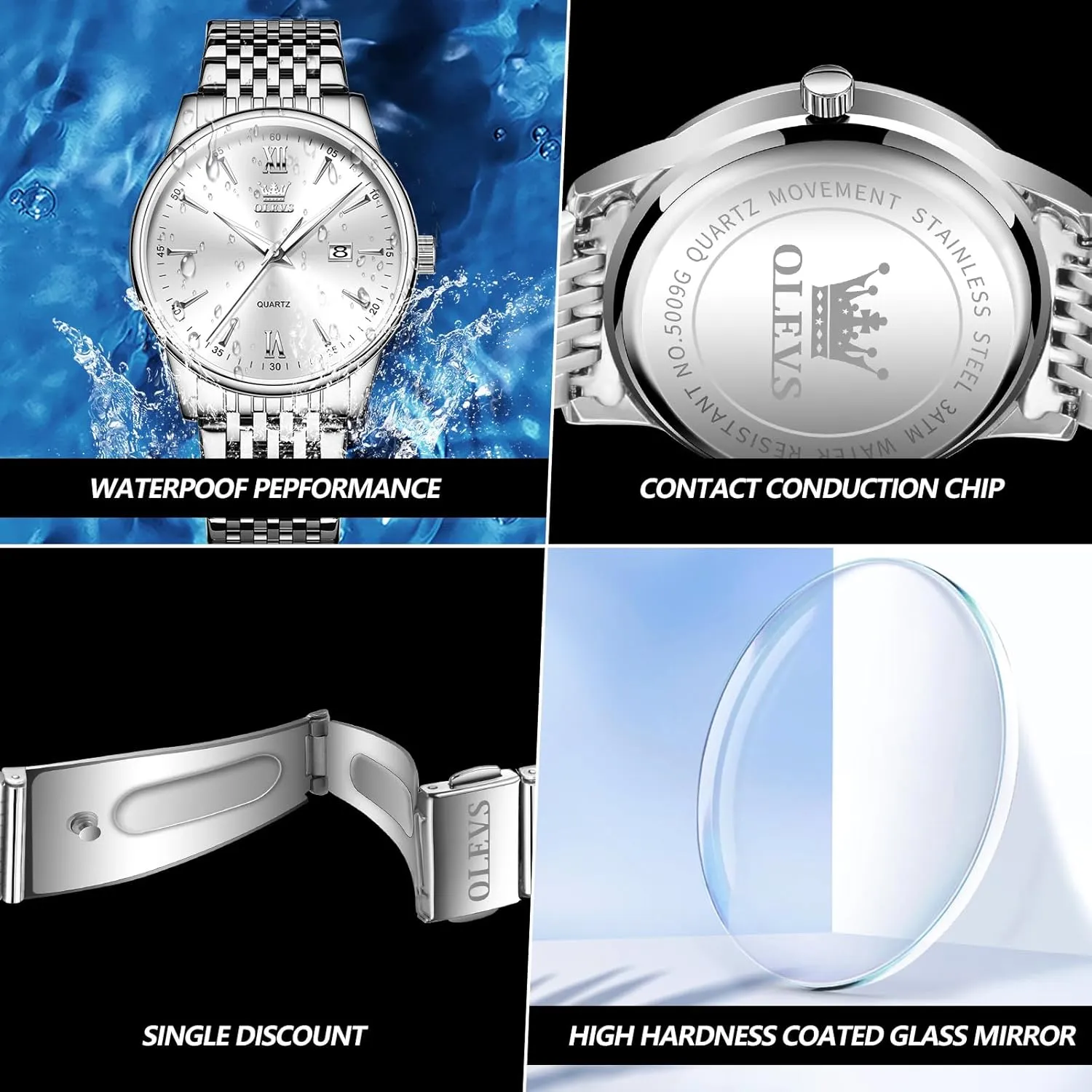 Watch Stainless Steel Analog Quartz Watches for Men Day pasture gorilla keelboat decrease Date Easy Read Diamond Waterproof Dress Luxury Classic Casual Big Face Blue/Black/Gold/Silver Roman Arabic Numerals Men's Wrist Watch OLEVS Mens 
