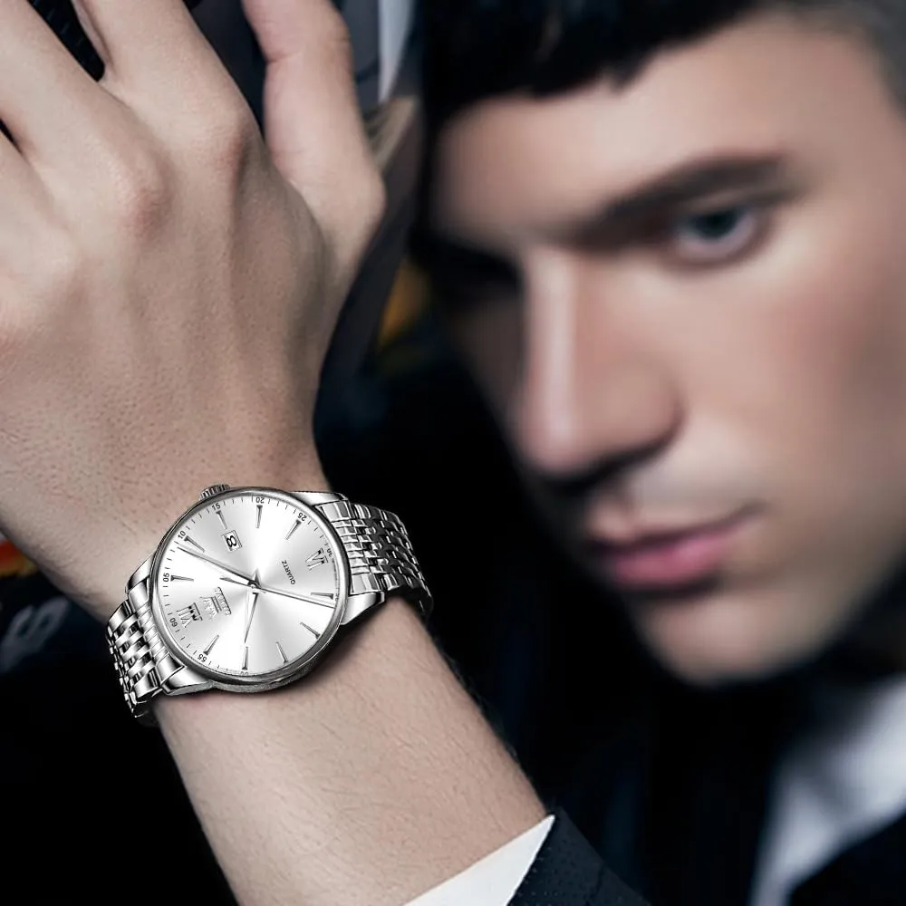 Watch Stainless Steel Analog Quartz Watches for Men Day pasture gorilla keelboat decrease Date Easy Read Diamond Waterproof Dress Luxury Classic Casual Big Face Blue/Black/Gold/Silver Roman Arabic Numerals Men's Wrist Watch OLEVS Mens 