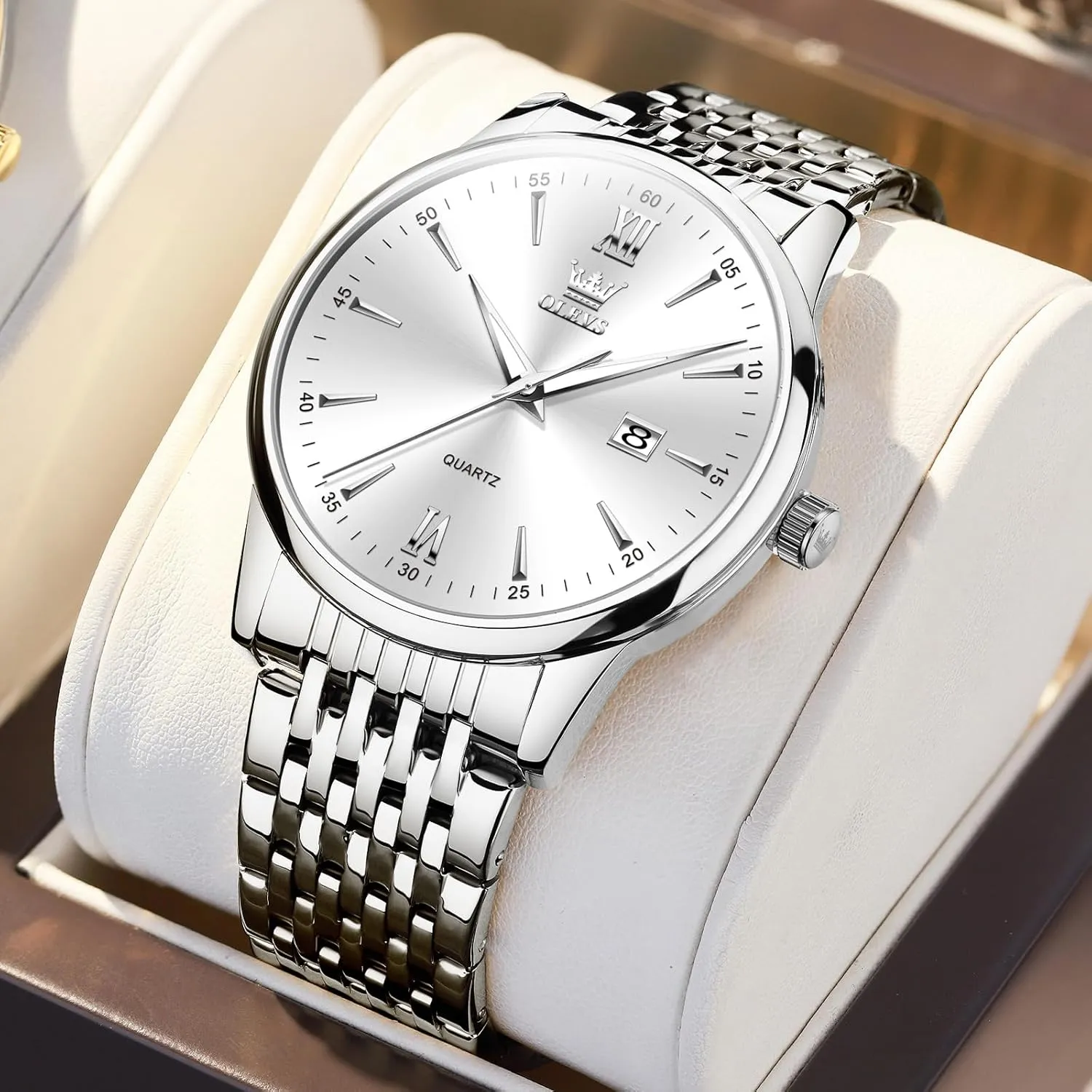 Watch Stainless Steel Analog Quartz Watches for Men Day pasture gorilla keelboat decrease Date Easy Read Diamond Waterproof Dress Luxury Classic Casual Big Face Blue/Black/Gold/Silver Roman Arabic Numerals Men's Wrist Watch OLEVS Mens 