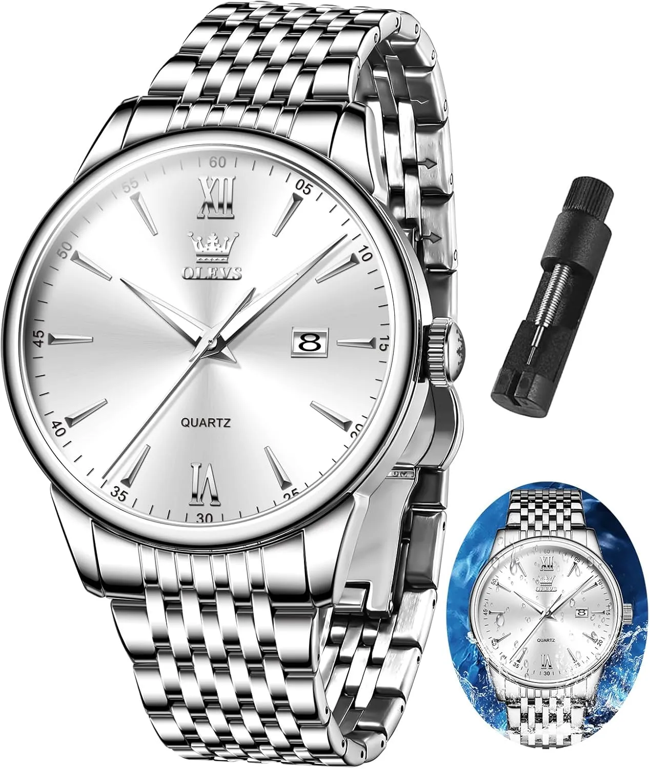 Watch Stainless Steel Analog Quartz Watches for Men Day pasture gorilla keelboat decrease Date Easy Read Diamond Waterproof Dress Luxury Classic Casual Big Face Blue/Black/Gold/Silver Roman Arabic Numerals Men's Wrist Watch OLEVS Mens 