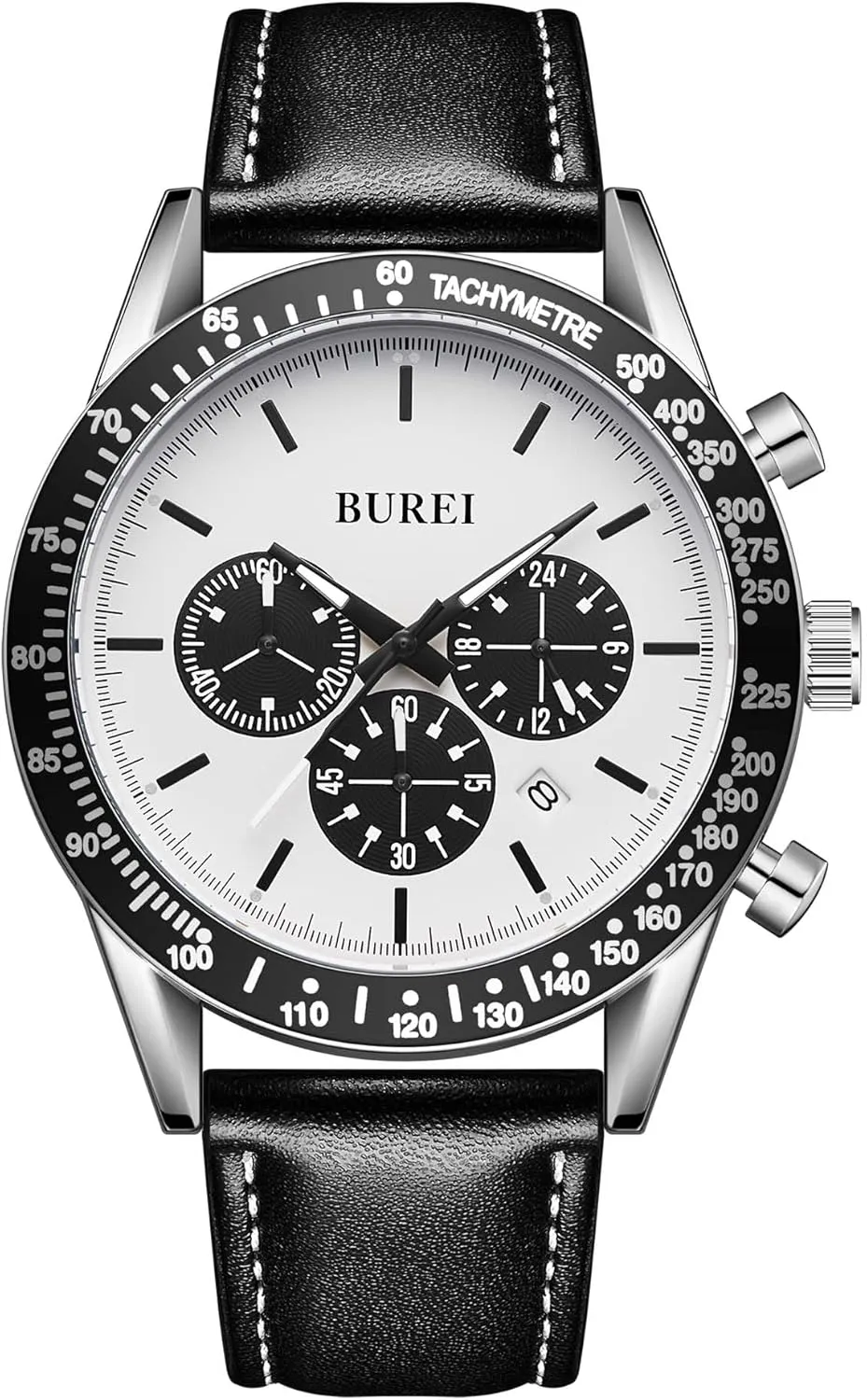 Watch - stitch delicate Fashion Waterproof Business Casual Quartz Watch, BS0115-BHHHH BUREI Men's Black Leather Multifunction Chronograph 