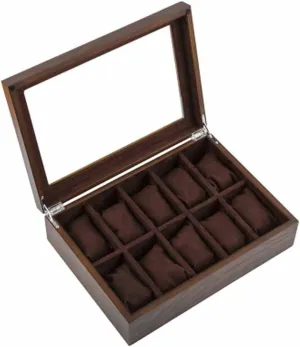 Watch Storage Boxes sunbaked Case with Window Pewter Veneer Mechanical Watch Display Organizer Holder Wood 
