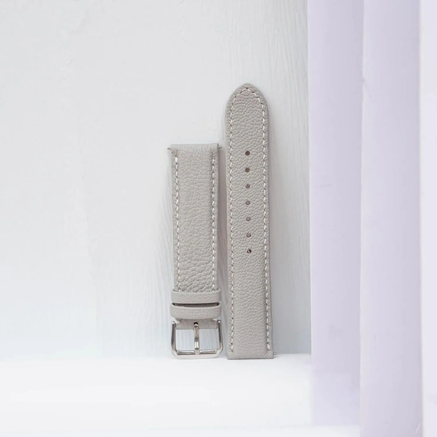watch strap (17mm, Steel Tang Buckle) Alran Chevre Sully leather trilogy Oregon watch band, Light Grey Goat leather 