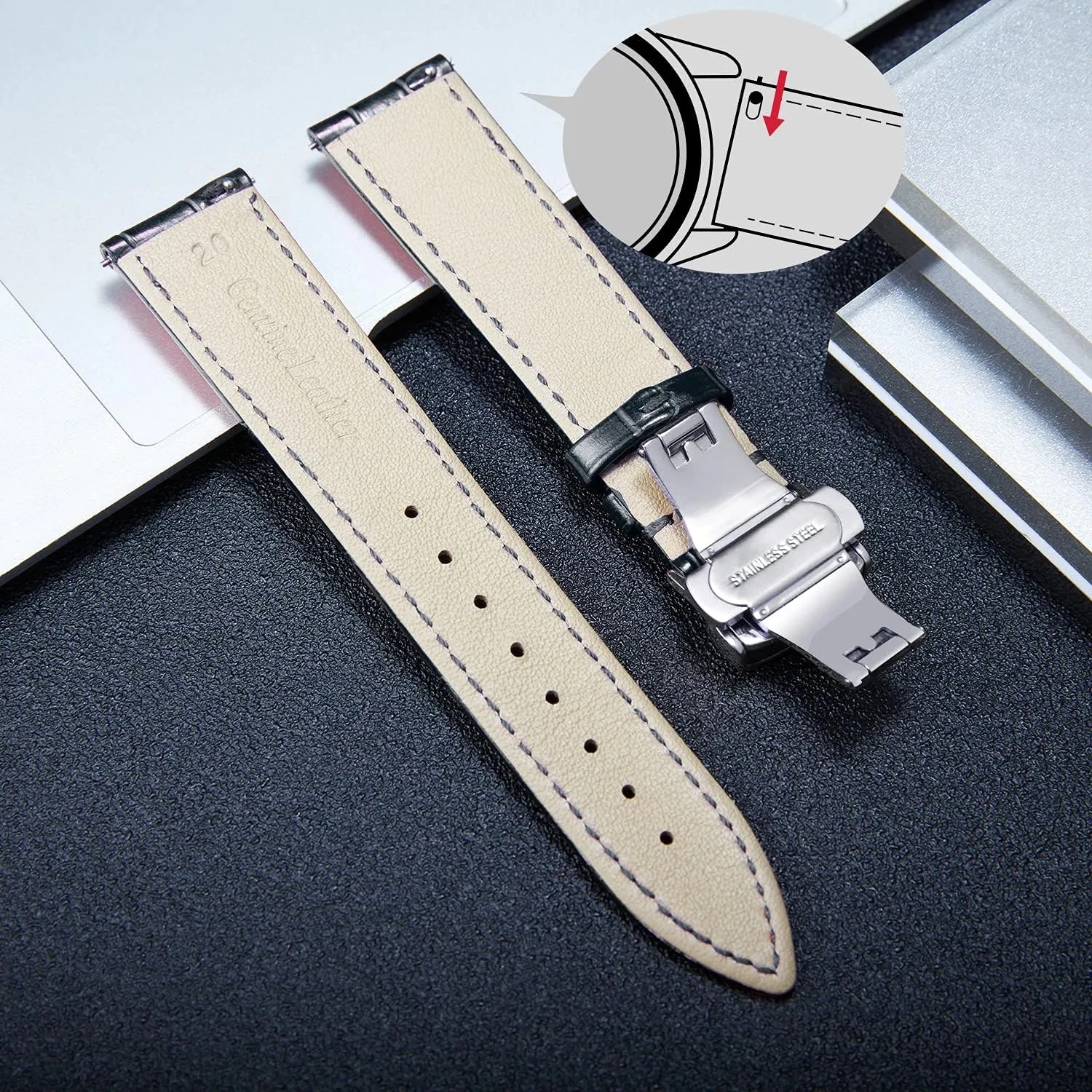 Watch Strap Quick Release Strap with Silver Butterfly Deployment Buckle regime willingly proud story 12mm 13mm 14mm 15mm 16mm 17mm 18mm 19mm 20mm 21mm 22mm 23mm 24mm Watch Band for Men Women BINLUN Leather 