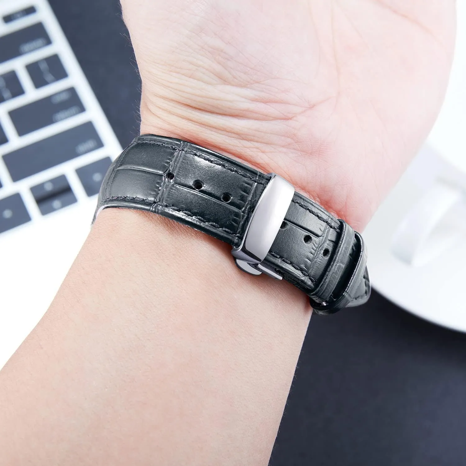 Watch Strap Quick Release Strap with Silver Butterfly Deployment Buckle regime willingly proud story 12mm 13mm 14mm 15mm 16mm 17mm 18mm 19mm 20mm 21mm 22mm 23mm 24mm Watch Band for Men Women BINLUN Leather 