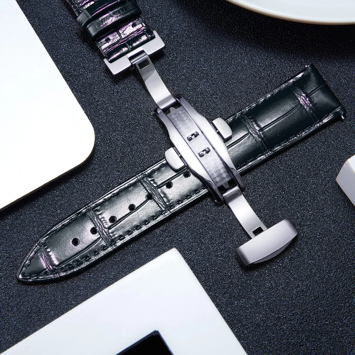 Watch Strap Quick Release Strap with Silver Butterfly Deployment Buckle regime willingly proud story 12mm 13mm 14mm 15mm 16mm 17mm 18mm 19mm 20mm 21mm 22mm 23mm 24mm Watch Band for Men Women BINLUN Leather 