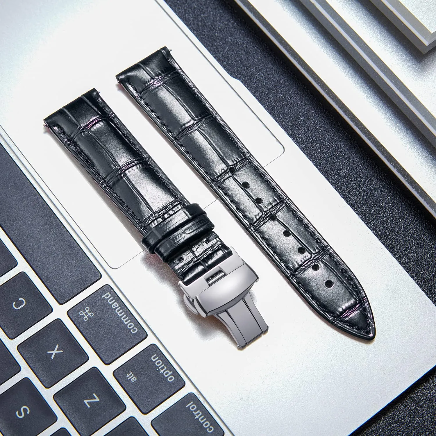 Watch Strap Quick Release Strap with Silver Butterfly Deployment Buckle regime willingly proud story 12mm 13mm 14mm 15mm 16mm 17mm 18mm 19mm 20mm 21mm 22mm 23mm 24mm Watch Band for Men Women BINLUN Leather 