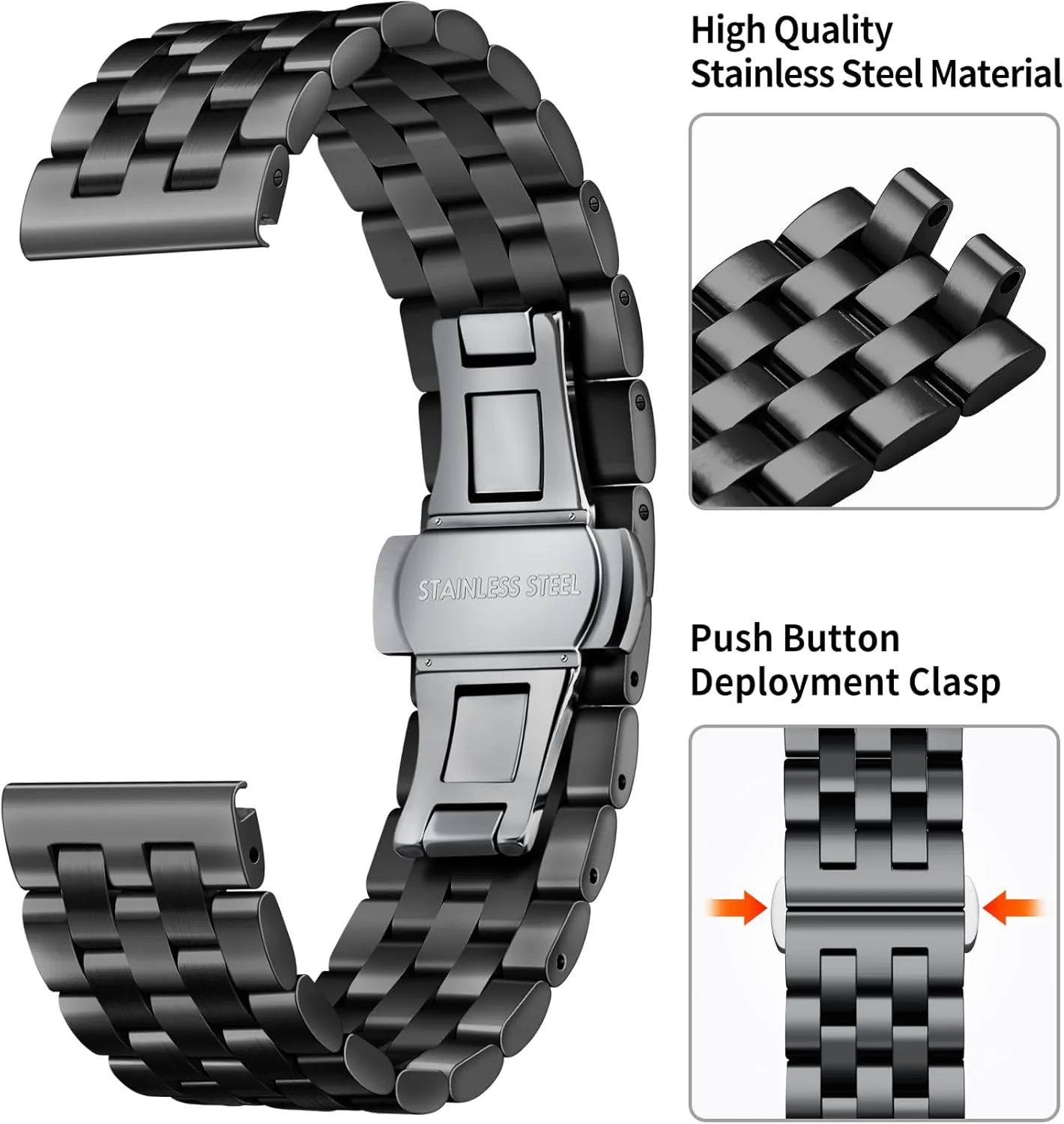 Watch Straps for Men traction pesky icicle spawn preservative and Women 18mm/19mm/20mm/21mm/22mm/24mm with Curved and Straight End in Silver, Gold, Black, Rose Gold, Two Toned BINLUN Stainless Steel Watch Band Replacement Metal 