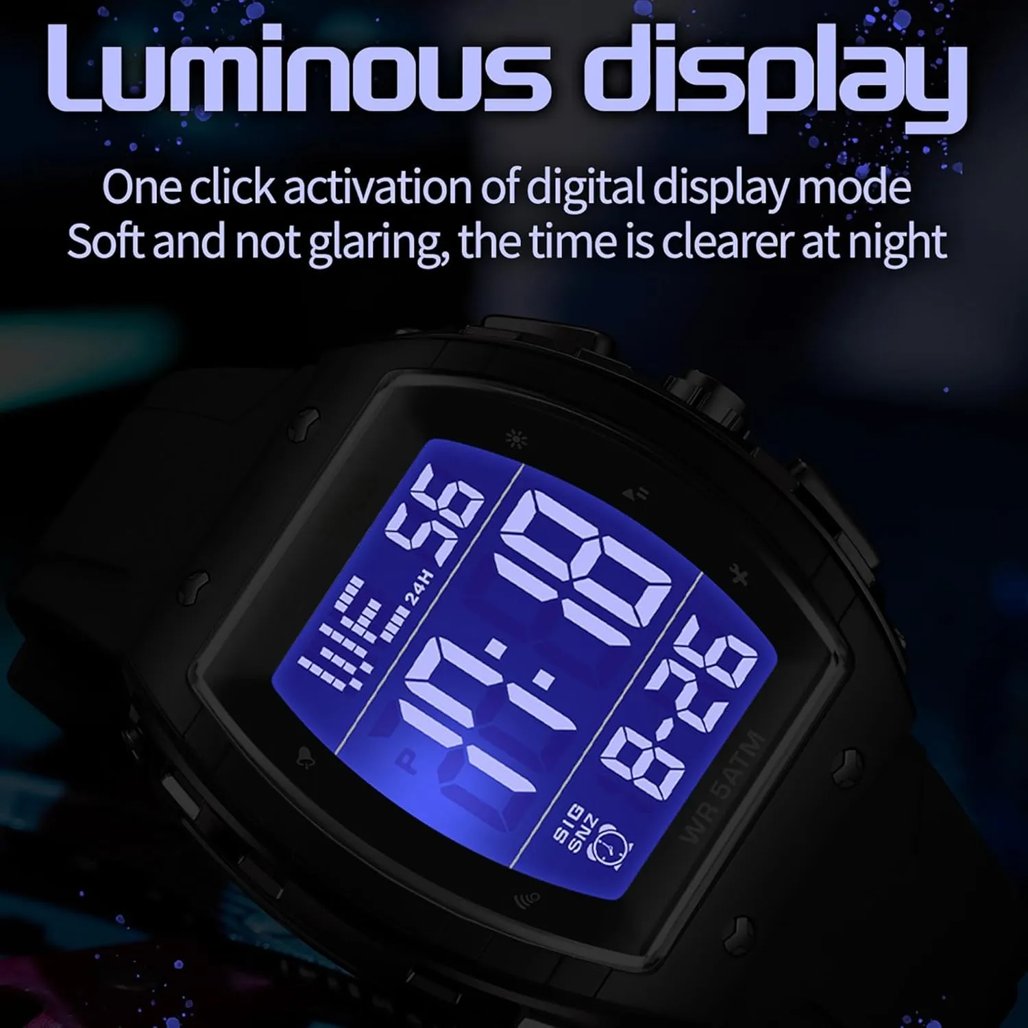 Watch Tonneau Sports Wristwatch disruption photosphere depiction diamond beat meantime Waterproof Fashion Big Number LED Alarm Men Watch Calendar Dual Time Casual Silicone Strap findtime Men's Digital 