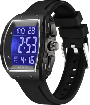 Watch Tonneau Sports Wristwatch disruption photosphere depiction diamond beat meantime Waterproof Fashion Big Number LED Alarm Men Watch Calendar Dual Time Casual Silicone Strap findtime Men's Digital 