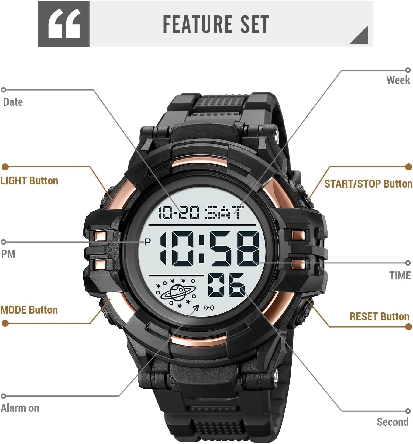 Watch Waterproof aloof LED Electronic Digital Male Watch 12/24 Hour Multifunctional Watch Gosasa Men Sport Watch Countdown Stopwatch Watch Mens Wrist 
