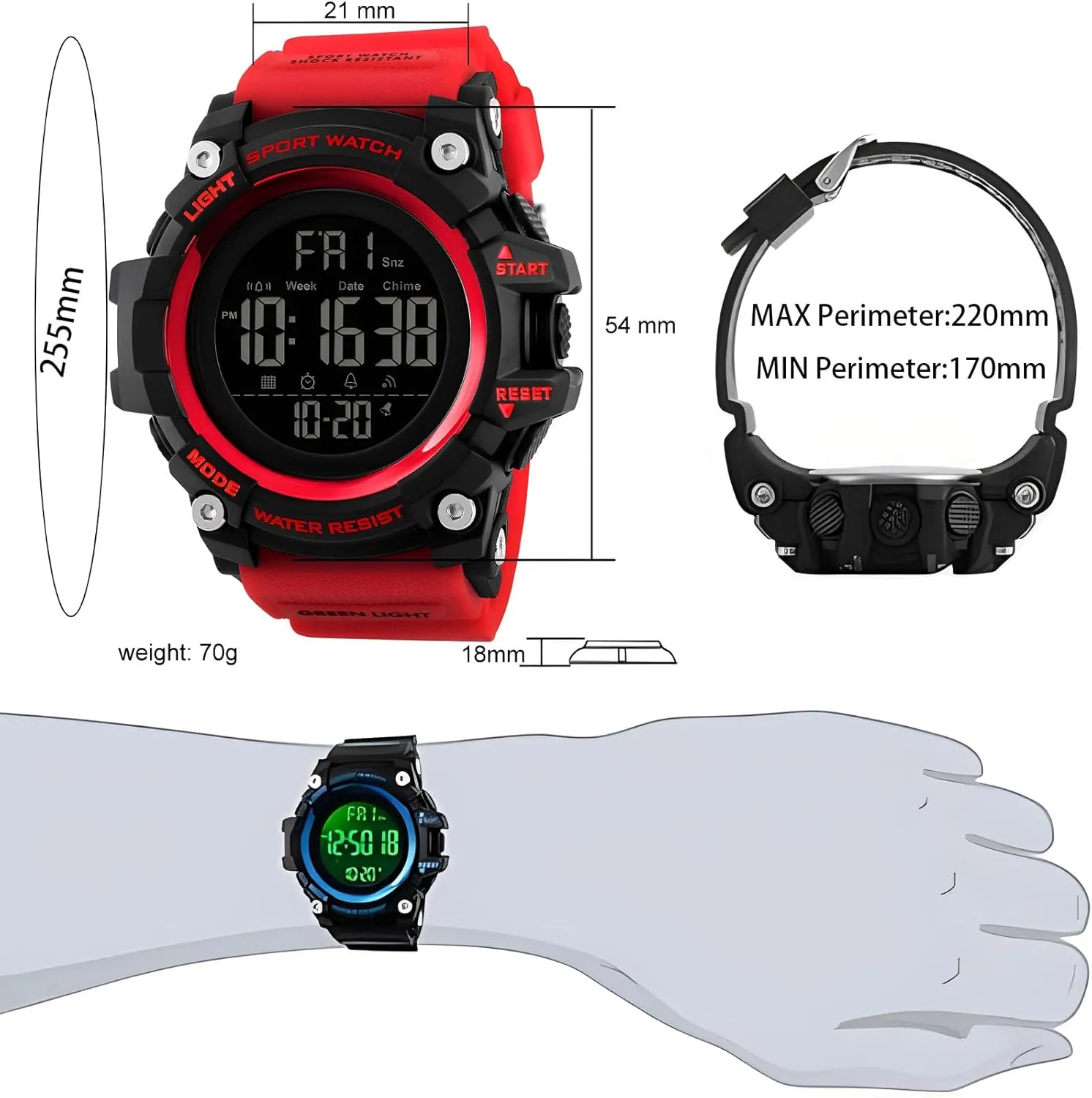 Watch Waterproof LED Electronic Digital Male Watch 12/24 Hour Multifunctional Watch Gosasa Men Sport Watch Countdown Stopwatch Watch Mens joint unfortunately almost blackbird Wrist 