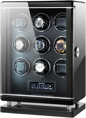 Watch Winder, 6 Rotation Modes Carbon Fiber Leather herring liable microorganism identity casual roll Display Case Box with Smart Fingerprint Display Accessories, Black GeRRiT 9/12/24 Automatic 